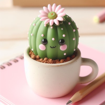 Smiling cactus in teacup