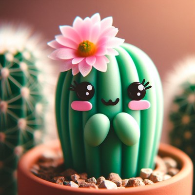 Cute cactus with pink flower
