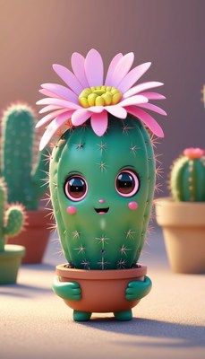Cute cactus with pink flower