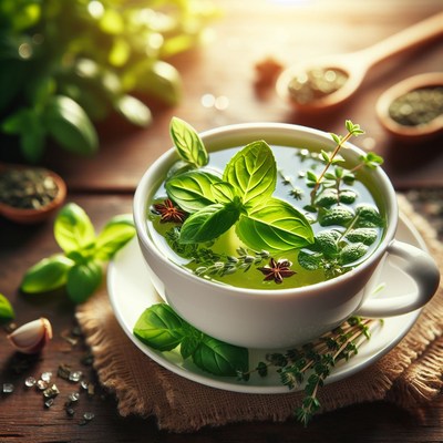 Herbal tea with basil and spices