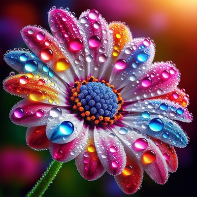Colorful flower with dewdrops