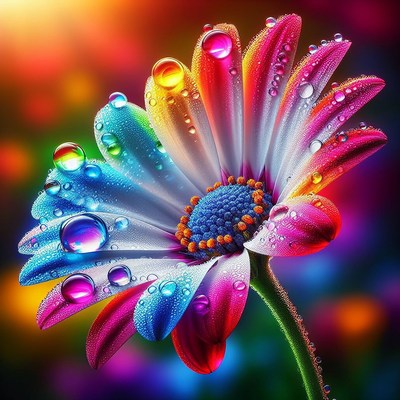 Rainbow flower with dewdrops