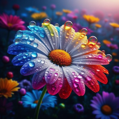 Rainbow daisy with dewdrops