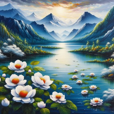 Mountain lake sunset