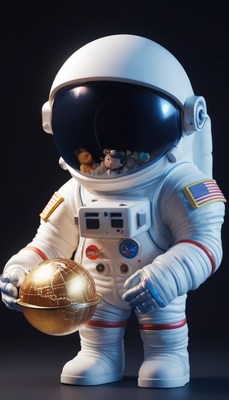 Astronaut figure holding globe