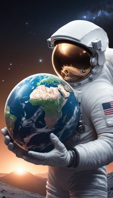 Astronaut holding earth in space