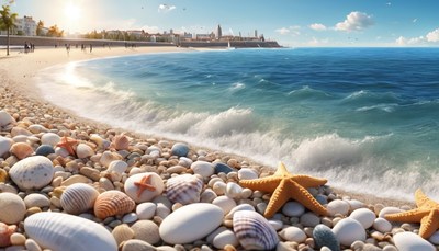 Beach scene with seashells and starfish