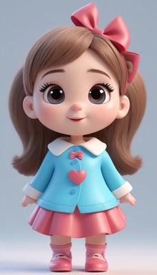 3d cartoon girl with pink bow