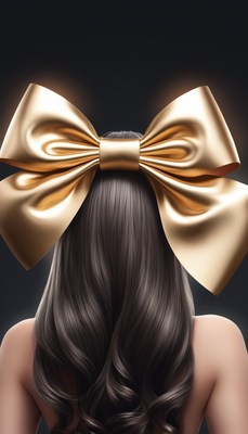 Woman with large gold bow in hair