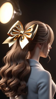 Woman with gold bow in hair