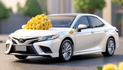 White sedan with yellow roses