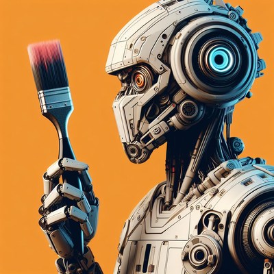 Robot artist holding paintbrush