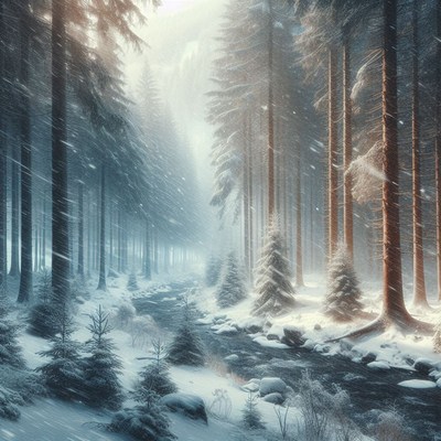 Snowy forest stream