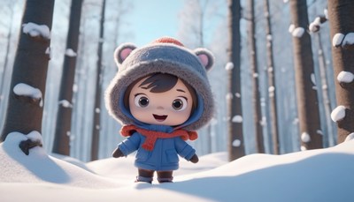 Smiling child in snowy forest