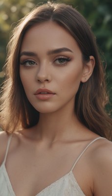 Woman with brown hair posing in nature
