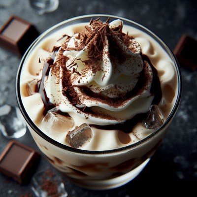 Iced chocolate drink with whipped cream