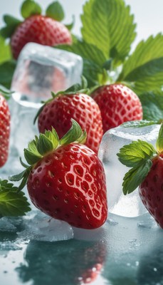 Fresh strawberries on ice