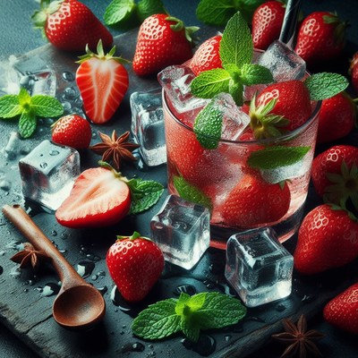 Strawberry drink with ice and mint