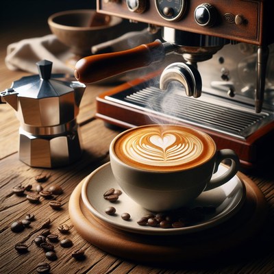 Steaming latte with espresso machine