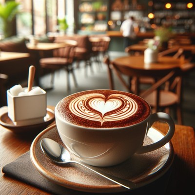 Cappuccino with heart design in cafe