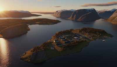 Island settlement at sunset