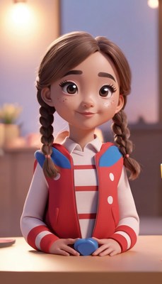 Girl with braids holds blue heart