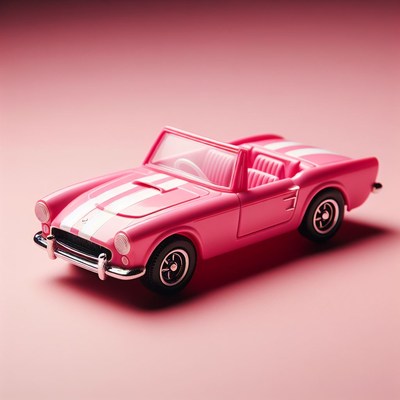 Pink convertible toy car on pink background