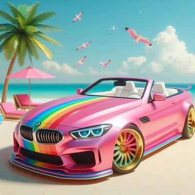 Pink convertible on beach