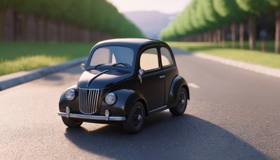 Black vintage car driving on road