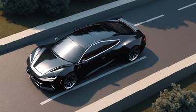 Black sports car driving on highway