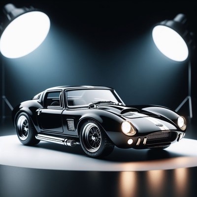 Black sports car under studio lights