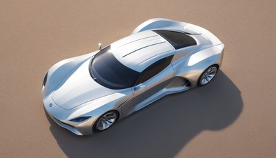 Silver sports car on sandy surface