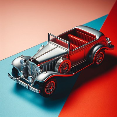Silver classic car on colorful background