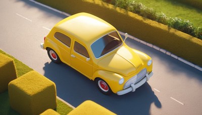 Yellow car driving on a sunny day