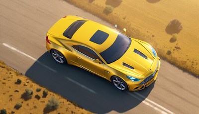 Yellow sports car driving on road
