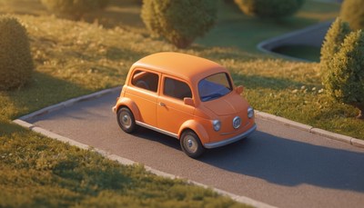 Orange car driving on road