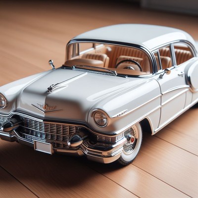 White classic car on wooden floor