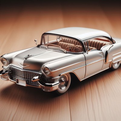 Silver classic car on wooden floor