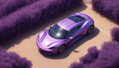 Purple sports car parked in lavender field