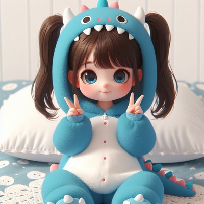 Girl in blue dinosaur pajamas