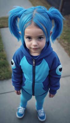 Girl with blue hair and hoodie