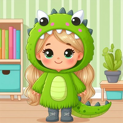 Girl in dinosaur costume