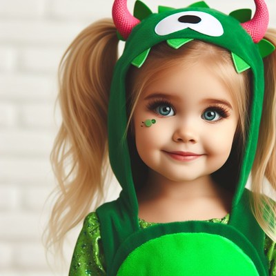 Little girl in green monster costume