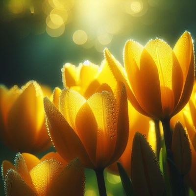 Yellow tulips in morning sunlight