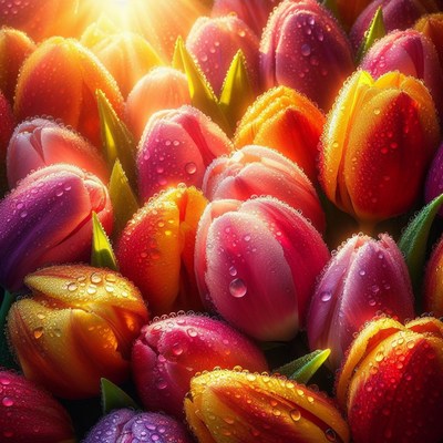 Colorful tulips in sunlight