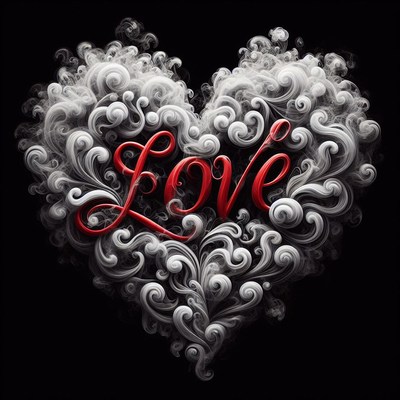 Smoke heart with love text