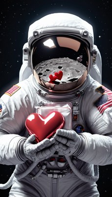 Astronaut holding heart in space