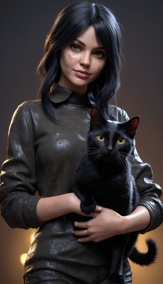 Woman holding black cat