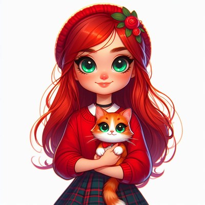 Redhead girl holding kitten