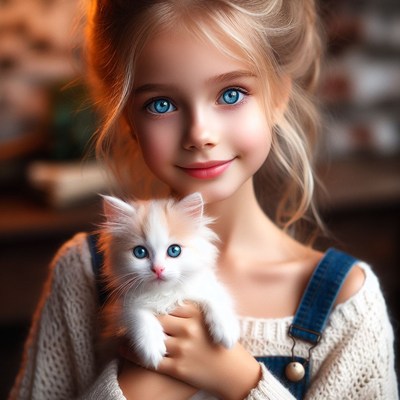 Girl holding kitten